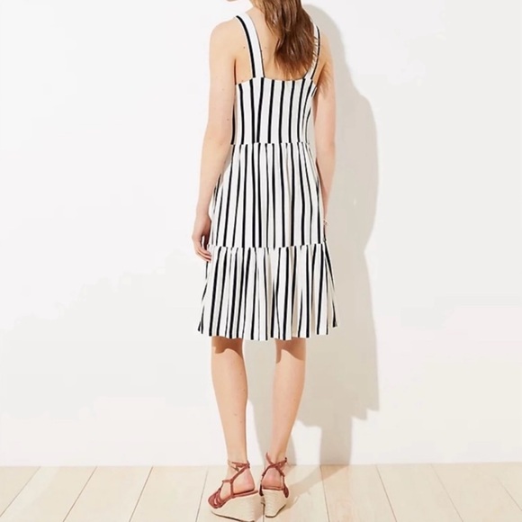 LOFT Striped Tiered Square Neck Dress - Picture 3 of 10